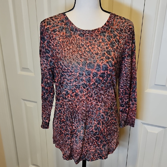 Carine Women's Leopard Print 3/4 Sleeve Top XS Red Black - Picture 1 of 10